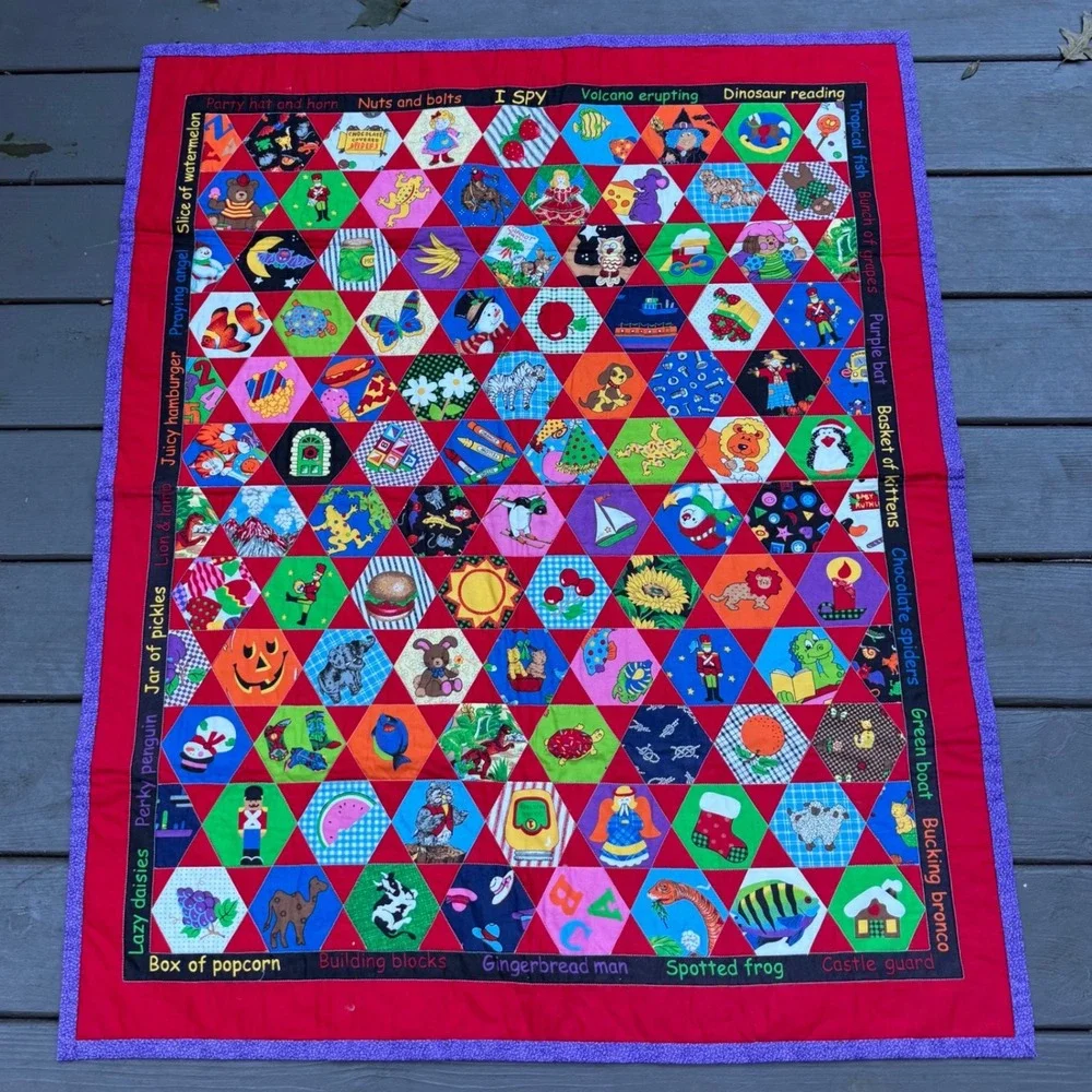 1.a.0.0.13 Handmade I Spy Quilt 35.5x44 Hexagon Novelty Kids Baby Play Mat